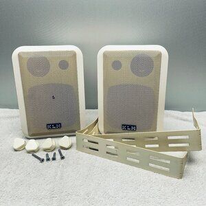 VGUC S/2 KLH Model 46 In/Outdoor Speakers With Mounting Brackets, White, 1990's